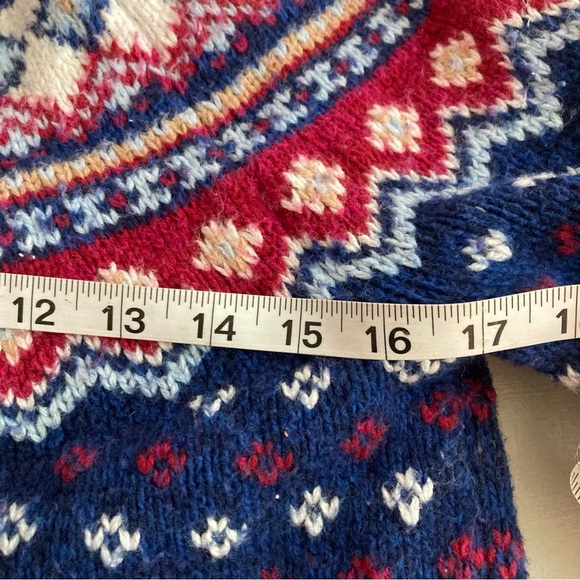 LANDS' END Fair Isle Sweater Nordic Winter Ski Blue Cotton Blend Mo… - Picture 7 of 11
